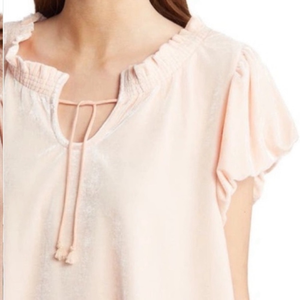 Free People Terese Size Large Velvet Pink Bubble Sleeve Blouse